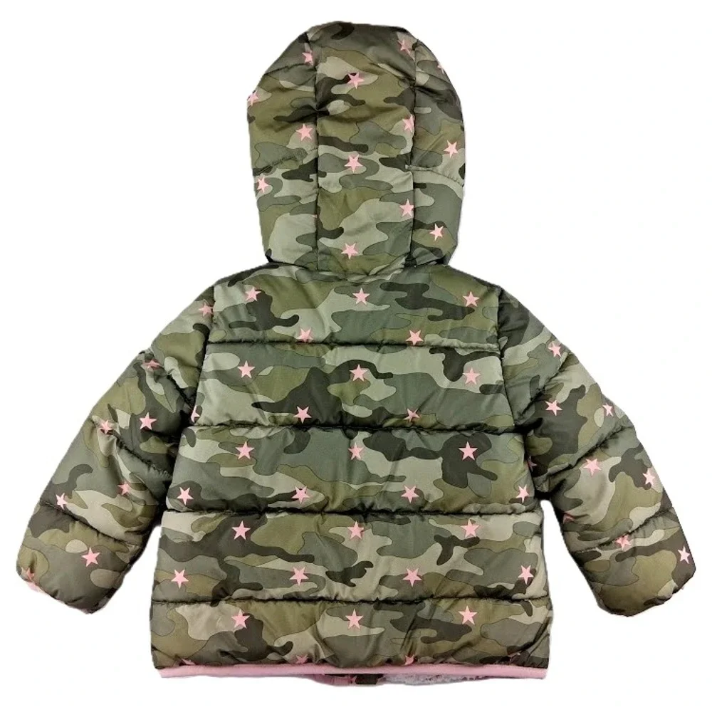 Gap Toddler 3T Puffer Jacket Sherpa Lining Camouflage Pink Star Camo Hooded